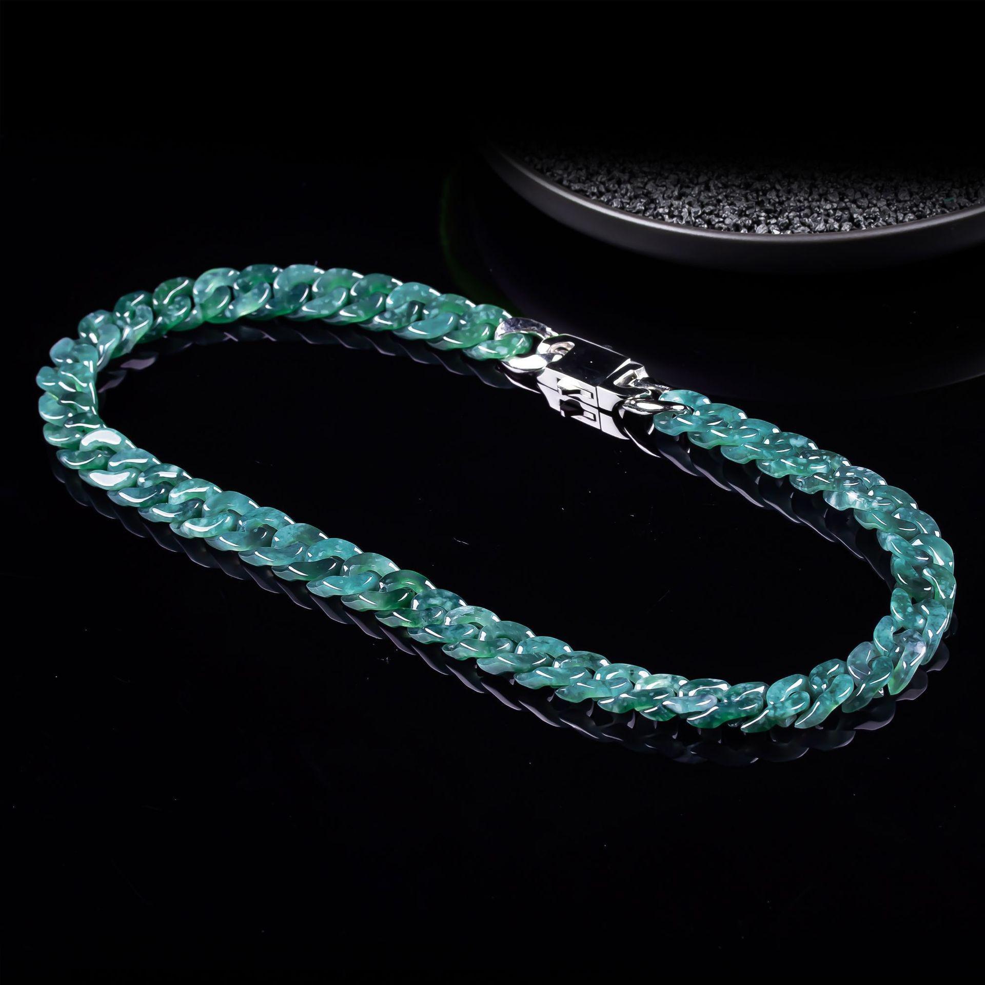 Trendy Jade & Titanium Steel Cuban