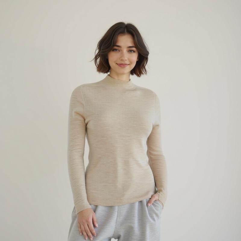 Seamless semi-turtleneck worsted wool bottoming shirt women's autumn slim-fitting and thin inner long-sleeved knitted sweater