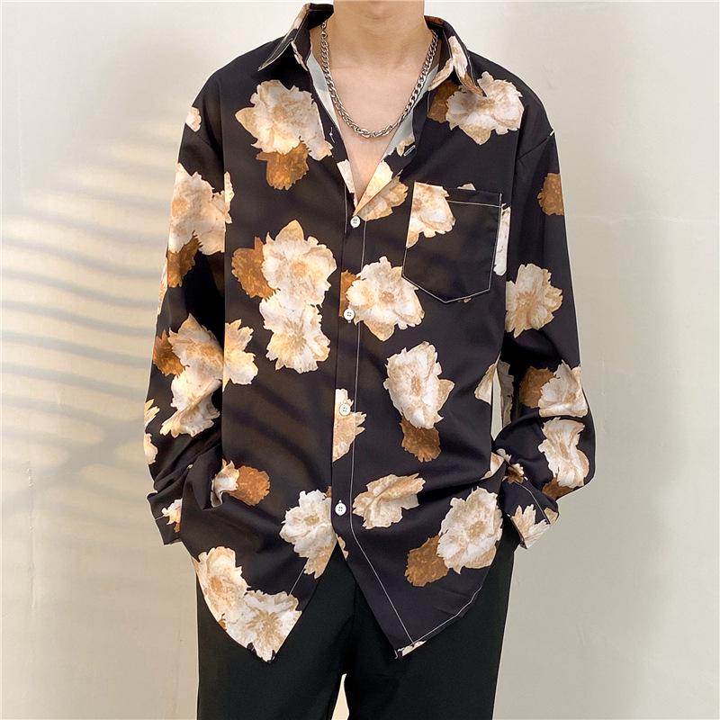 Unisex Thai Vintage Floral Long-Sleeve Shirt, Loose Fit for Street Dance, Spring/Autumn
