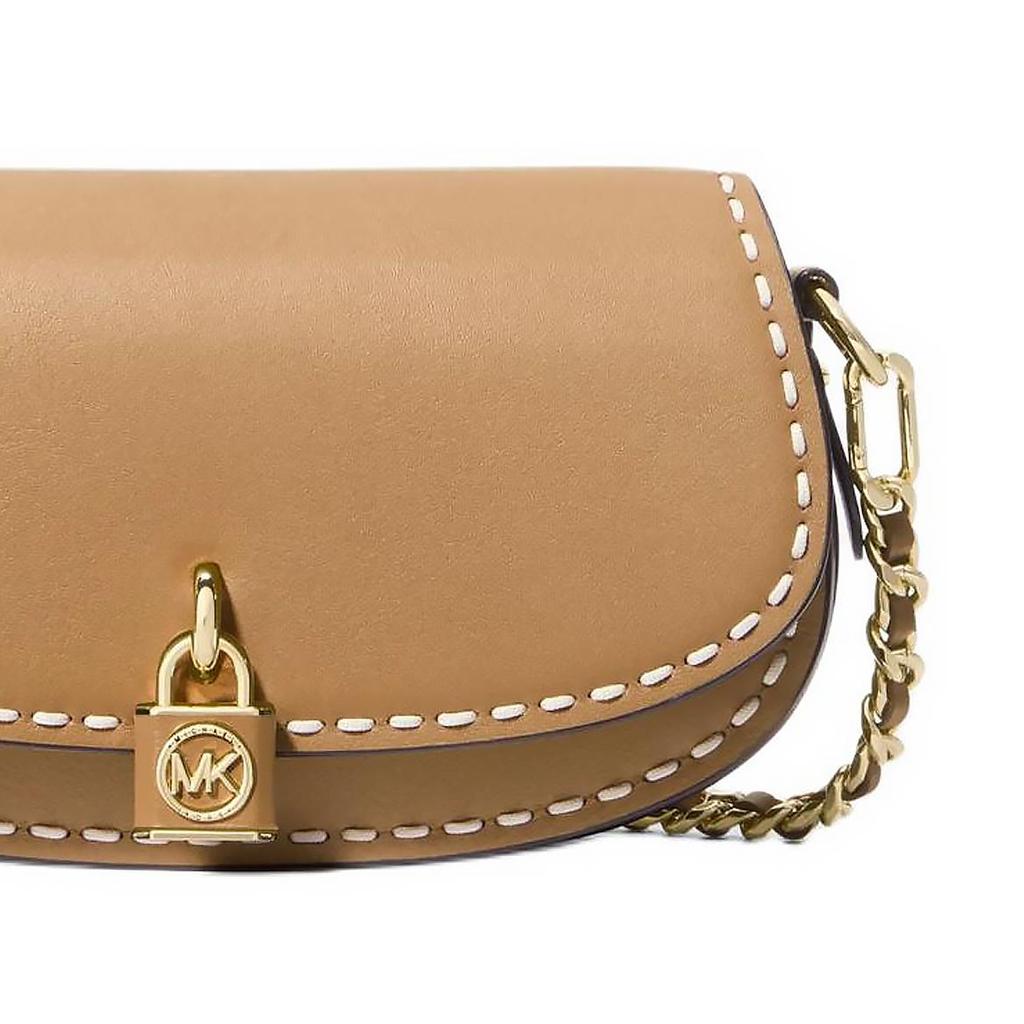 Michael Kors MK Mila Signature Lock White Stitching Accent Leather Tote Crossbody Bag Small Women Bags Beige 30T4GIMM1L-222
