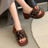 Women Wedges Platform Slippers Leopard Fur Shoes Square Toe Chunky Slingback Flip Flops 2025 Trend New Winter Slides Zapatillas