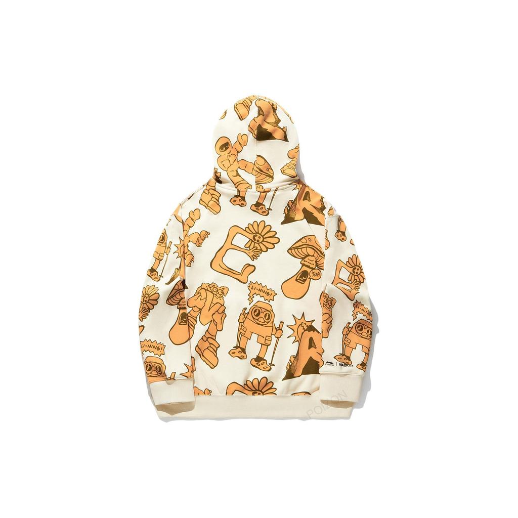 Li Ning X Market Cartoon Character Printed Loose Pullover Hoodie Men Hoodies Cloud-Apricot AWDT717-1