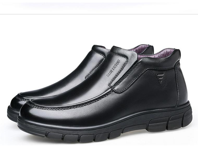 Men's High-Top Leather Shoes, Thick-Soled and Warm, for Middle-Aged, Style QN2788-6