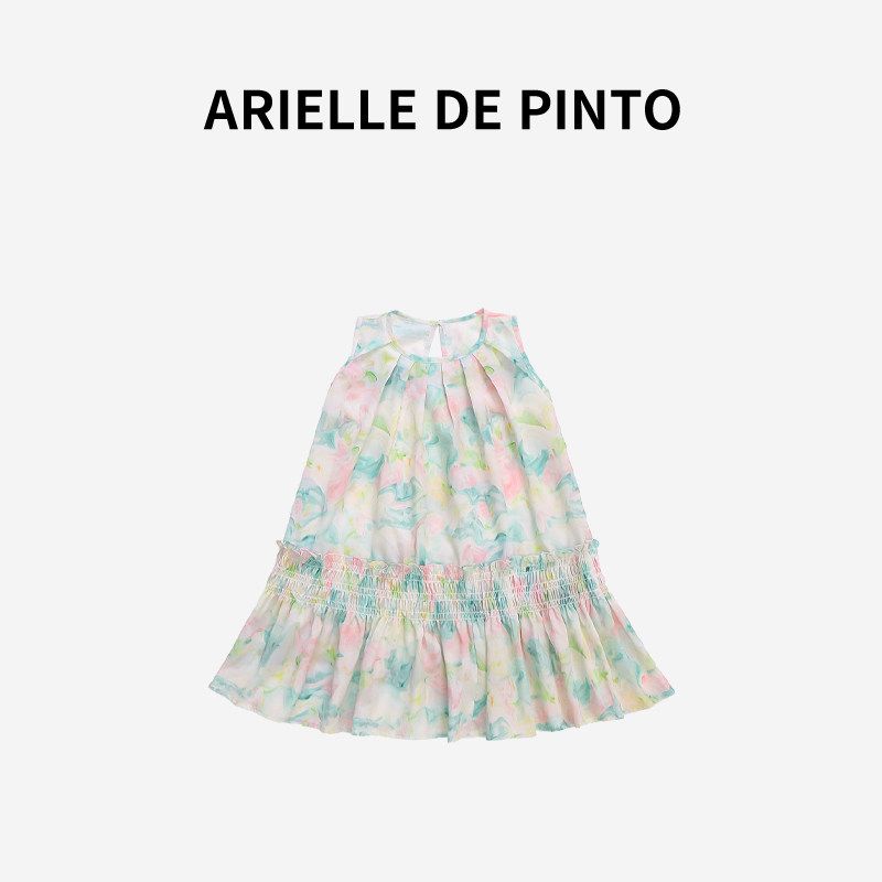 French Arielle De Pinto Girls Dress Summer Printed Ink Painting Sleeveless Dress Image color 90