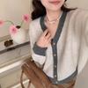 Real Early Spring New Retro Color Matching V-neck Plush Knitted Cardigan Women's Loose Long-sleeved Knitted Jacket