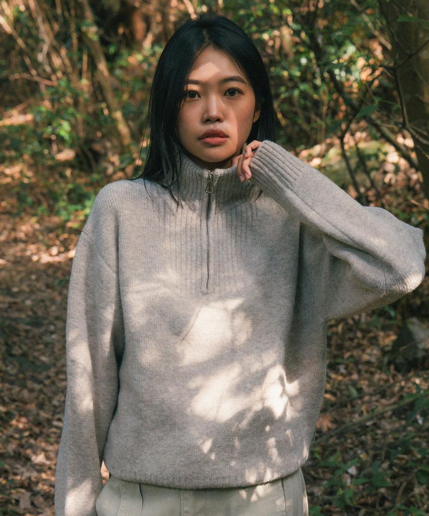 DTHIRTYONE Half-Zip Turtleneck Sweater (Beige)