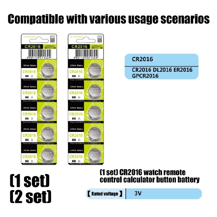 10/5PCS CR2016 Coin Cell Batteries User Friendly Stable Power Button Battery for Clocks Watch Gaming Controllers