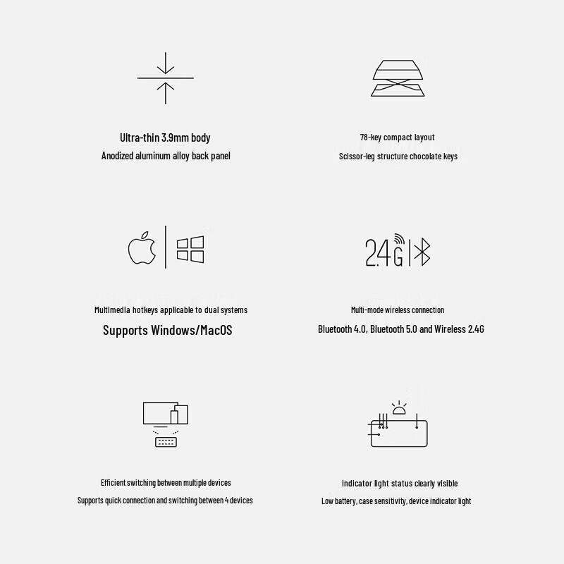 Rapoo E9000G Ultra-Thin Multi-Mode Wireless Keyboard