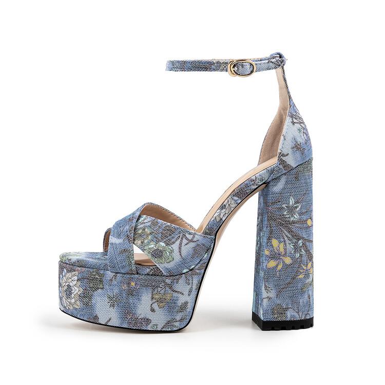 Fashion 2024 Summer Mixed Color High Heel Women's Sandals New Waterproof Platform Buckle Blue Large Size 36-43 Sexy Women's Shoes