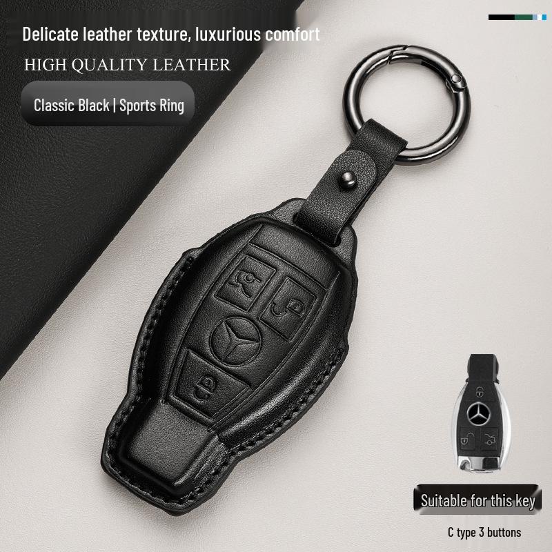Genuine Leather Key Cover for Mercedes C260L, GLA, GLC300L, GLE, E300L, A200L, and GLB