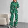 Purple Floral European and American Autumn/winter Casual Long-sleeve Set, Women's Hooded Sweatshirt and Long Pants Set