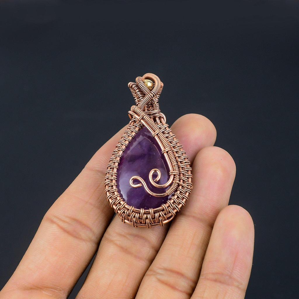 Amethyst Pendant Gemstone Jewelry, 999 Copper Wire Wrapped Pendant, Gift For Women Handmade Pendant