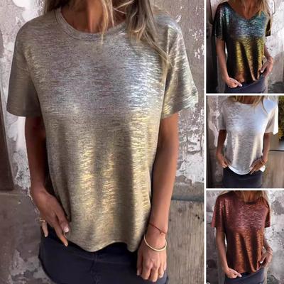 Frauen Sommer Casual T-Shirt Oansatz Kurzarm Pullover Tops Helle Farbe Lose Fit T-shirt Streetwear
