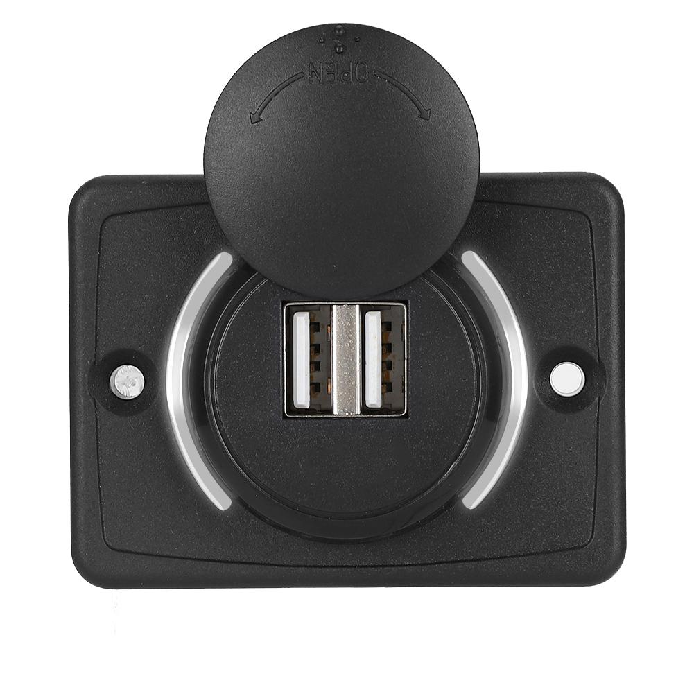 3.1A 12V/24V Black Car Dual USB Port Power r Socket Outlet with LED (White)