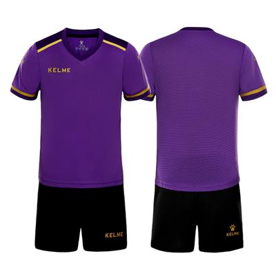 Kelme Junior Soccer Training Wear, Quick-Drying, Breathable, Short Sleeve and Shorts Set (Purple, 130cm)