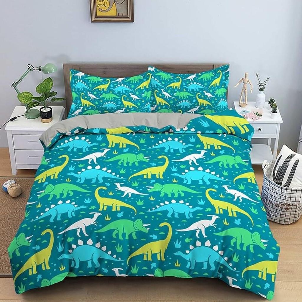 Cartoon Dinosaur Duvet Cover Kawaii Dinosaurs Comforter Cover Jungle Ancient Animals Bedding Set For Girls Boys Full King Size