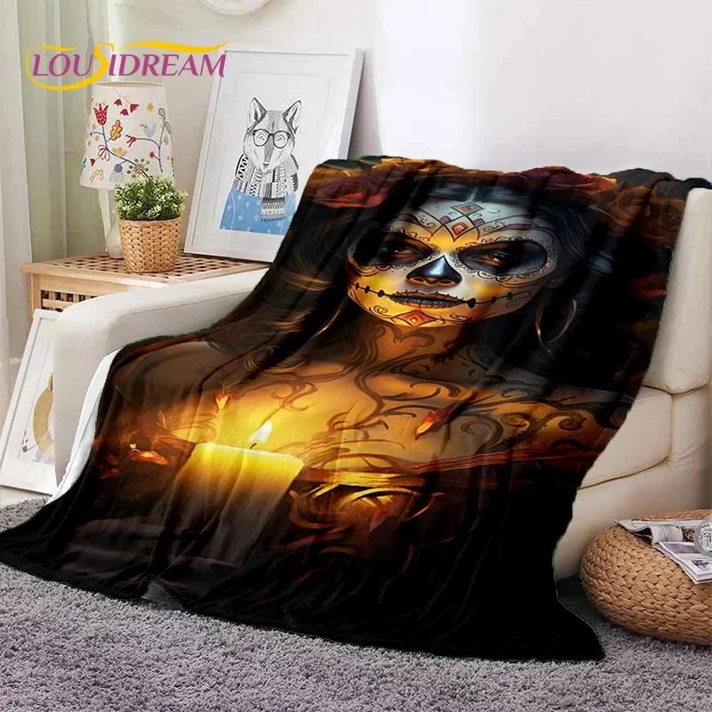 Skull Dead Girl 3D Gothic Horror Female Rose Soft Flannel Blanket for Beds Bedroom Sofa Picnic,Throw Blanket for Cover Leisure