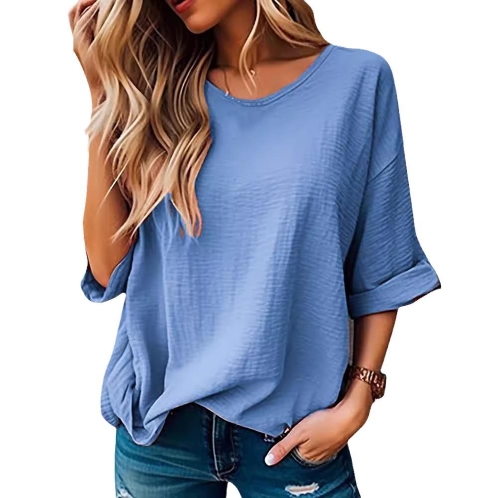 Women Summer T-Shirt Summer Casual Halft Sleeve Loose Fashion Tee Tops Crew Neck