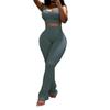 Women's Slim Two-Piece Tracksuit Sleeveless Crop Tank Top High Waist Flared Leggings Polyester Athletic Yoga Outfit