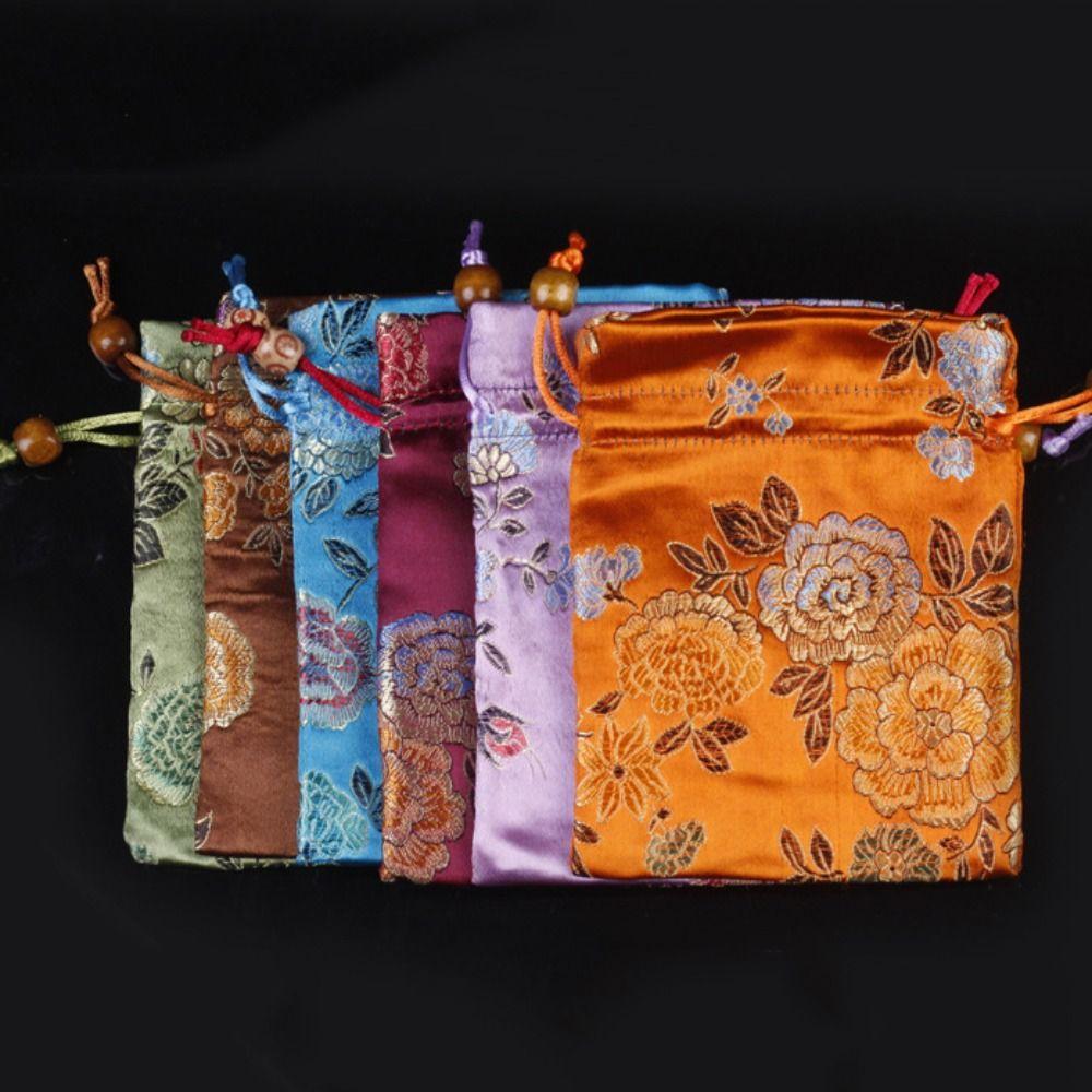 Coin Purse Embroidery Flower Drawstring Bag Floral Jewelry Packing Bag  Female/Girls