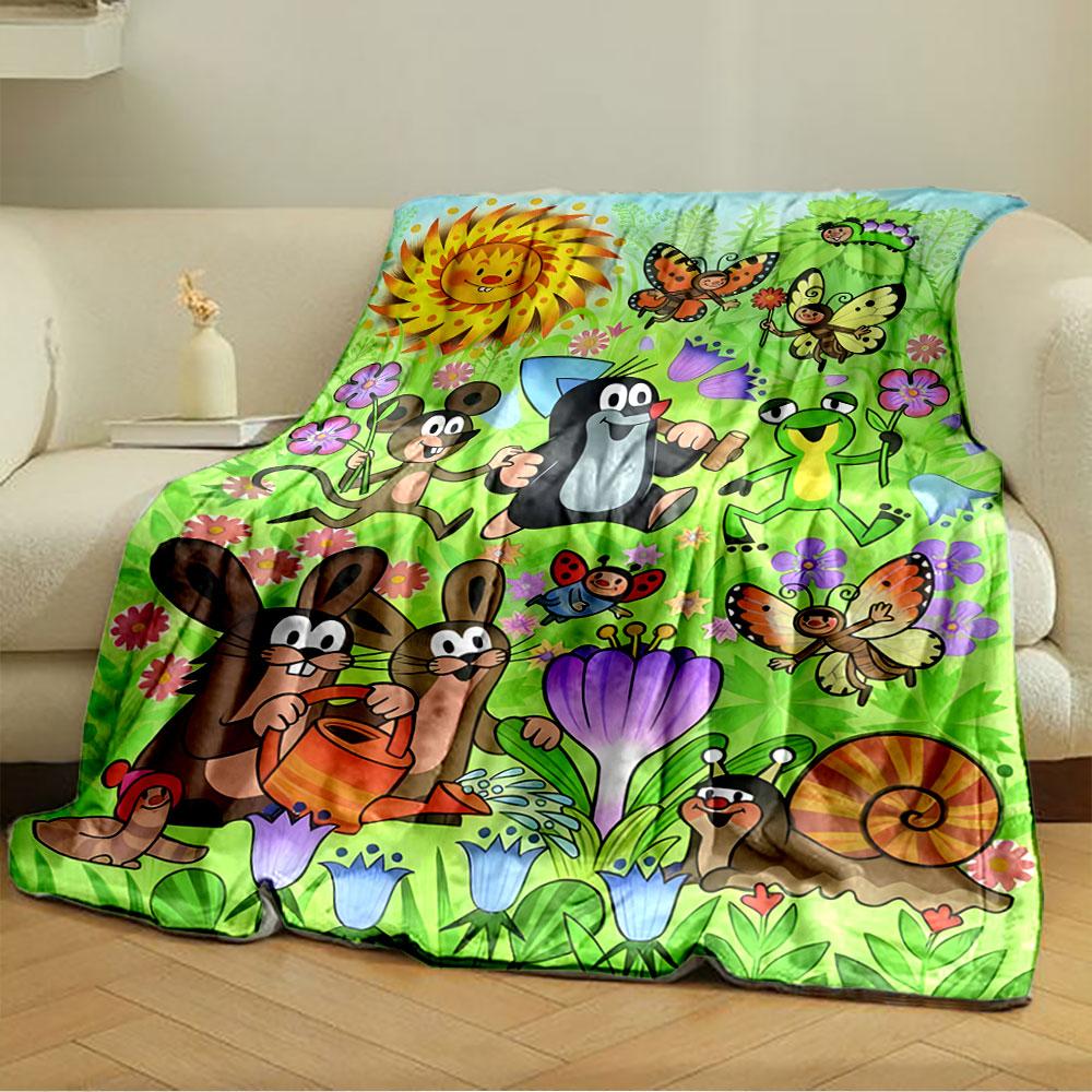 Smiling Animals and Insects Among Flowers In a Cheerful, Sunny Scene. for All Seasons Blanket Lunch Break Throw Gift