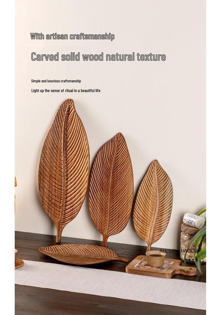 Leaf-Shaped Japanese Walnut Wood Snack Tray - Irregular Solid Wood Fruit Bowl with Vein Design