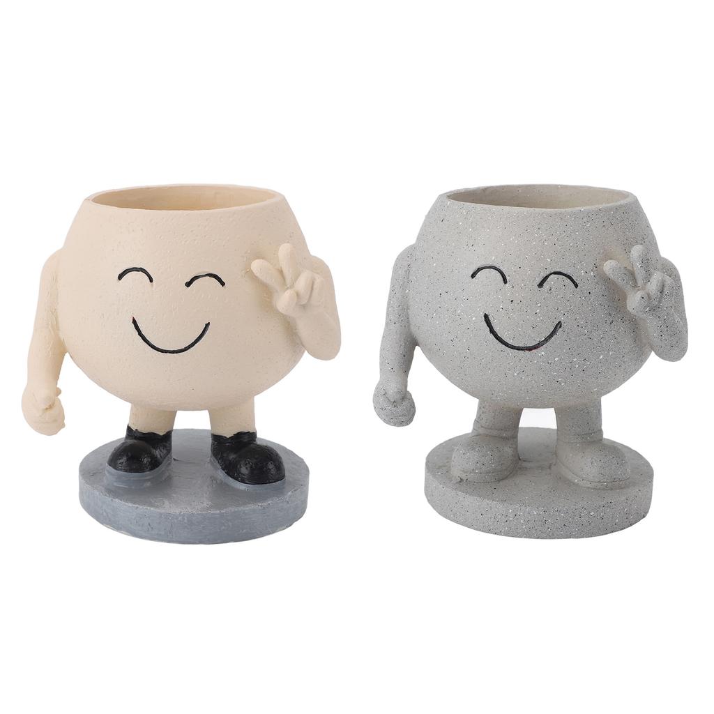 Flower Pot Cute Smile Standing Succulent Flowerpot Fadeless Resin Plant Pot for Garden Courtyard Caf