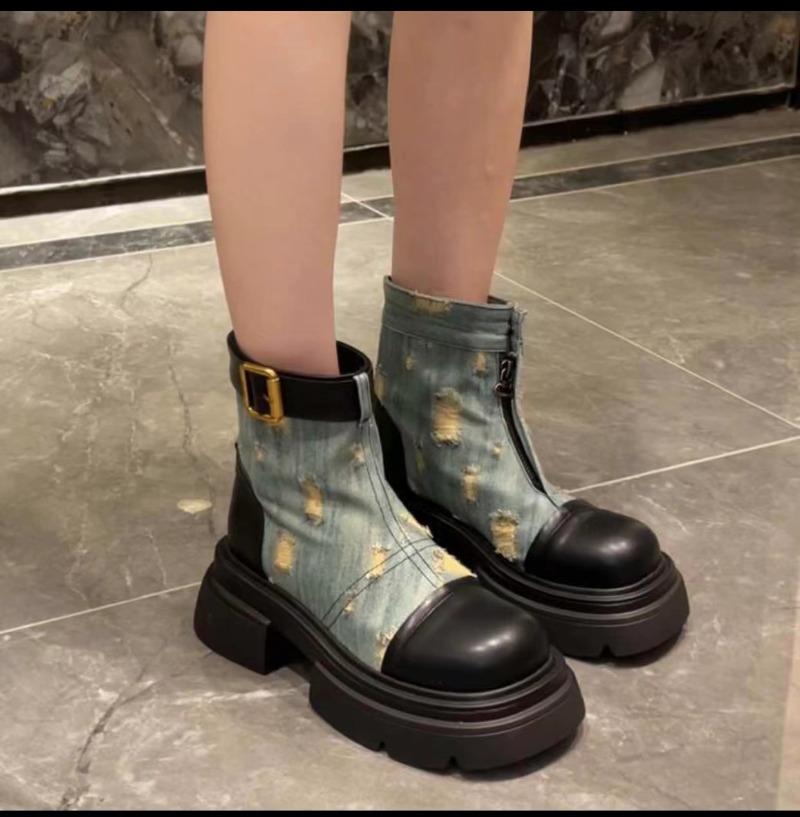 Thick Bottom Cowboy Female Women Boots Platform Thick Sole Short Boots for Women  Lady Motorcycle Boots Women D304
