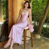 European and American summer new hot-selling fashion and skin-friendly solid color lace splicing backless neck dress women