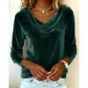 Women's Solid Color Velvet Long Sleeve T-shirt, Sexy Cowl Neck Casual Top