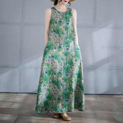 Sleeveless Plus Size Cotton Vintage Floral New In Dresses for Women Casual Loose Long Summer Dress