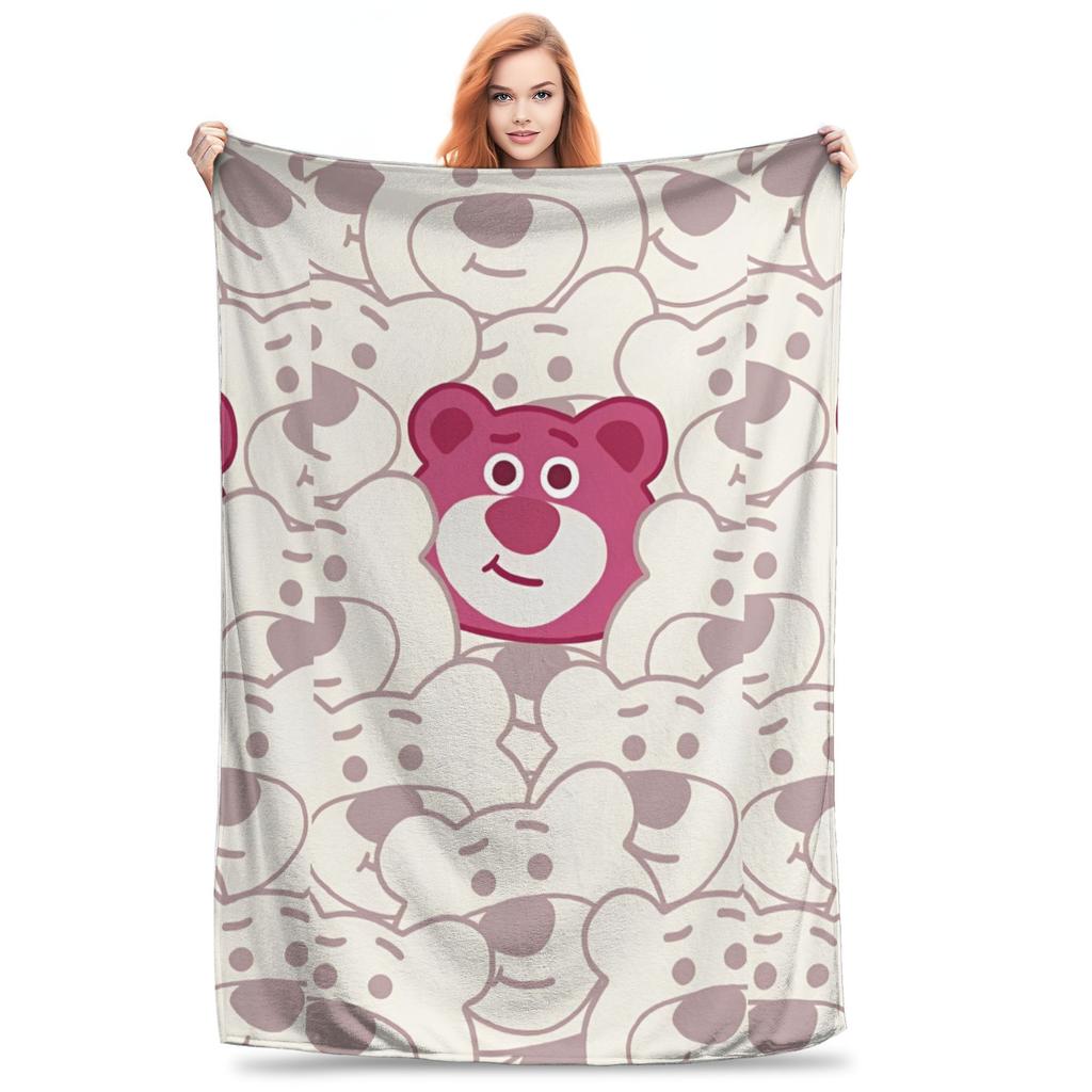 Super Soft Lotso Strawberry Bear Throw Blanket Premium Flannel Fleece Lightweight Bed Blanket Super Cozy Blankets All Season Use