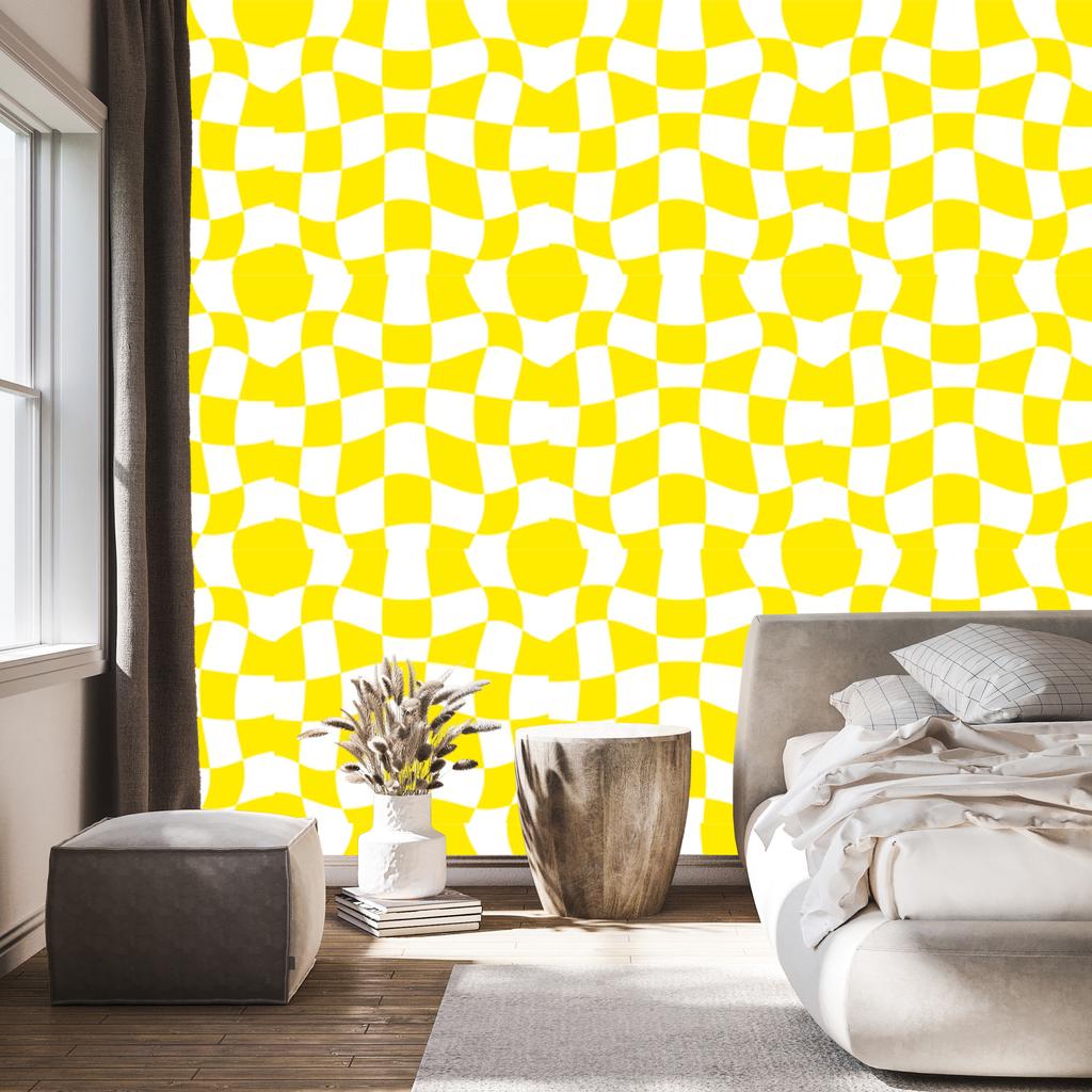Wallpaper Casual Checkerboard Yellow for Living Room and Bedroom 50x1000
