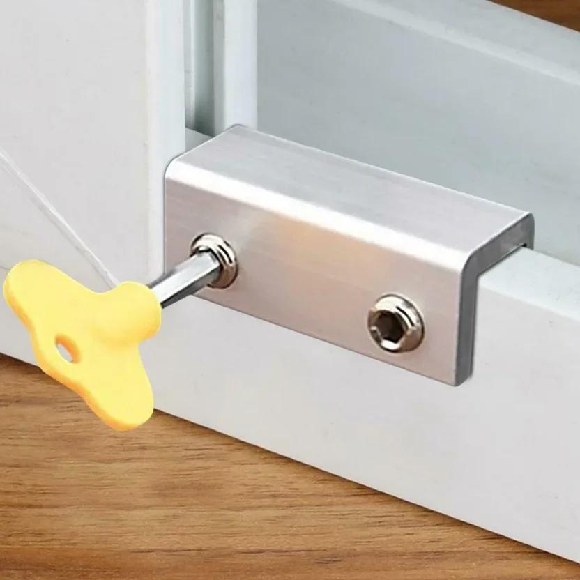 Sliding Window Sash Lock Stopper Anti-theft Door Lock Non Punch Aluminum Alloy Window Lock Safety Locks for Baby Kids and Pets