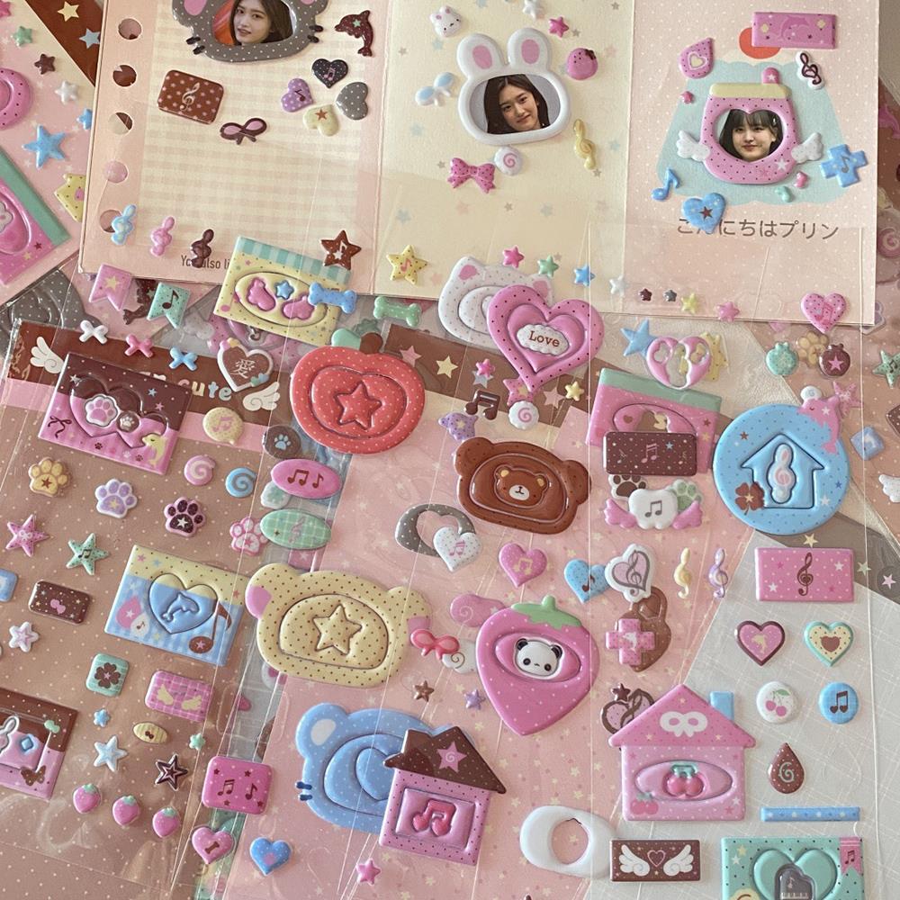 DIY INS 3D Bubble Stickers Animal Sparkle Music Note Decor For Journaling Puffy Cartoon Labels For CCD Camera Decoration Sticker