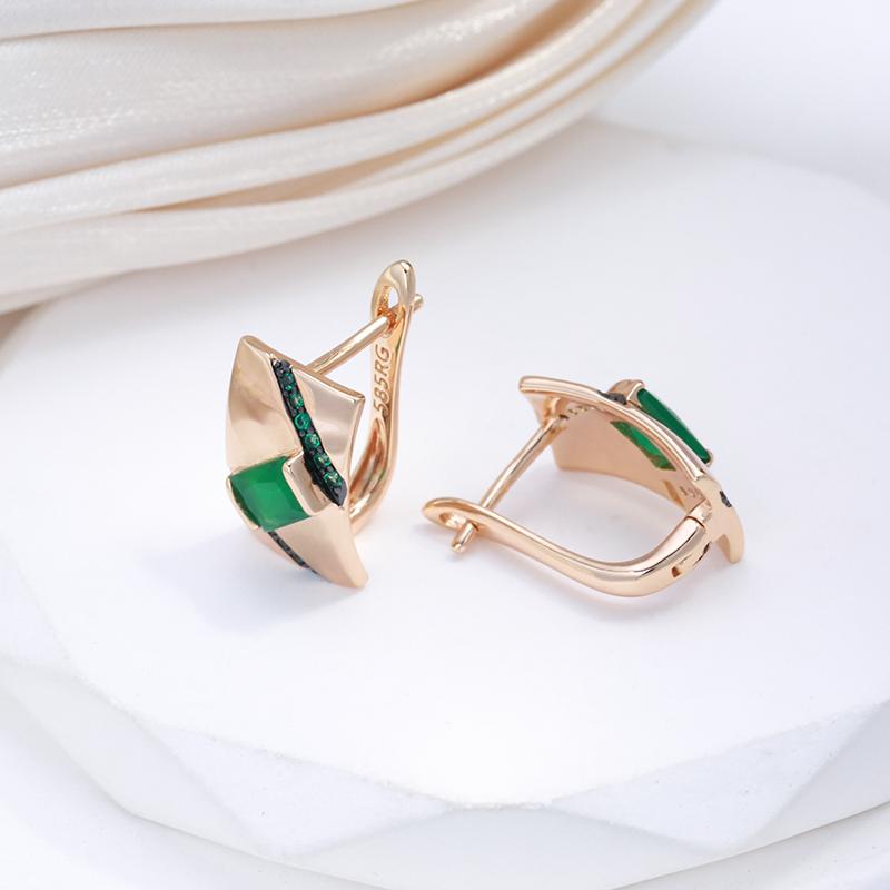 Kinel Dark Green Opal Zircon English Earrings For Women Vintage Rose Gold Color Black Fine Jewelry