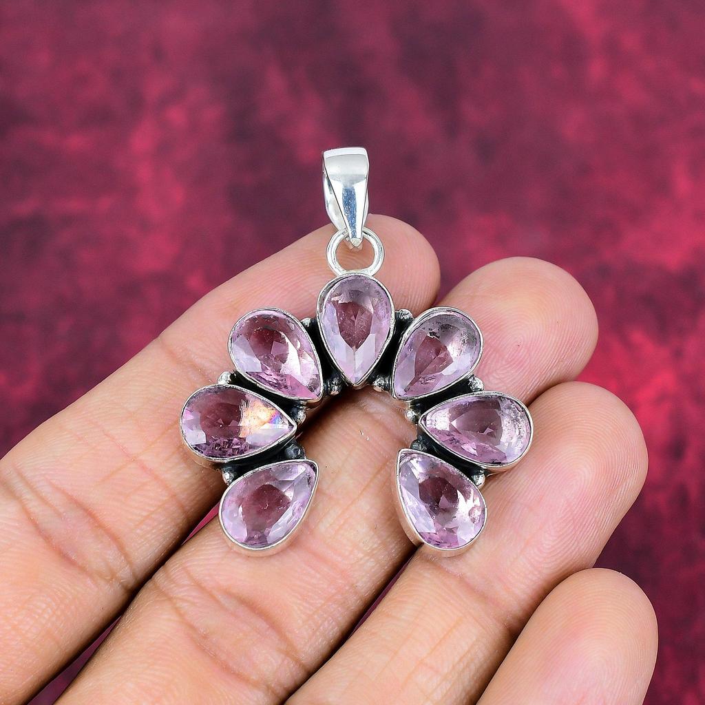 Pendentif en kunzite rose, bijoux en pierres précieuses, pendentif en argent sterling massif 925, pendentif en pierre de naissance fait à la main, cadeau pour lui