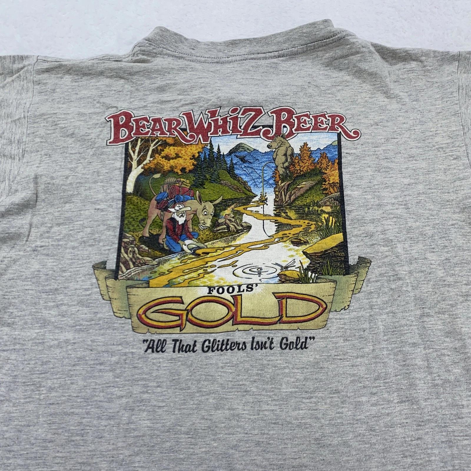 

Vintage Bear Whiz Beer Shirt Mens Large Gray Fools Gold All That Glitters 90s XL