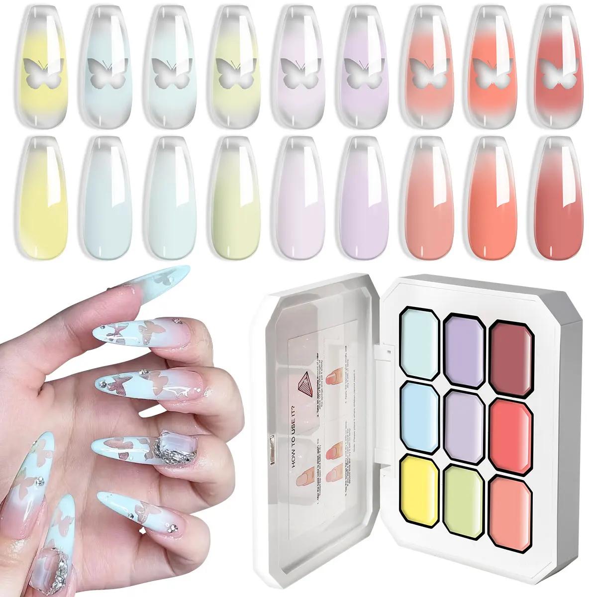 LIMEGIRL 9 Grid Gradient Painting Gel Quick Engraving Nail Art Solid Nail Polish Gel Nail DIY Gradient Color Design Nail Polish серо голубой