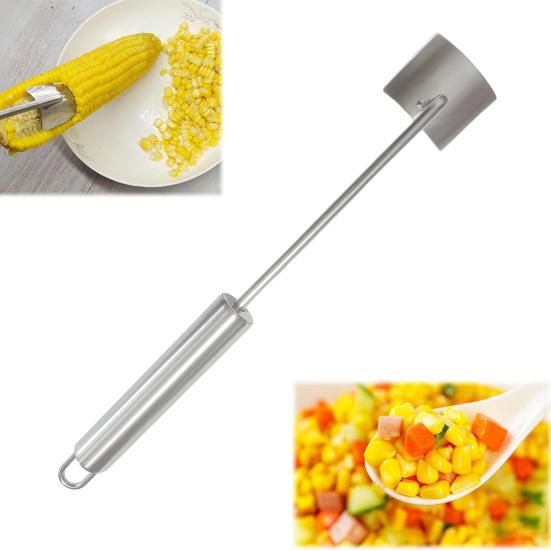 Stainless Steel Corn Cob Peeler Tool Magic Corn Stripper Easy Corn Thresher with Long Handle Sharp Blade Kitchen Gadget for Home Restaurant Use
