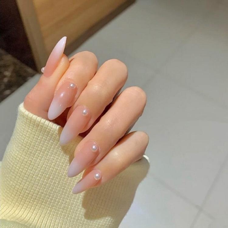 24 Pezzi Unghie Finte a Mandorla Lunga Bordo Bianco French Manicure Completa Semplice Indossabile