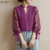 Women Elegant Lace Splice 3/4 Sleeve Casual V-Neck Blouse