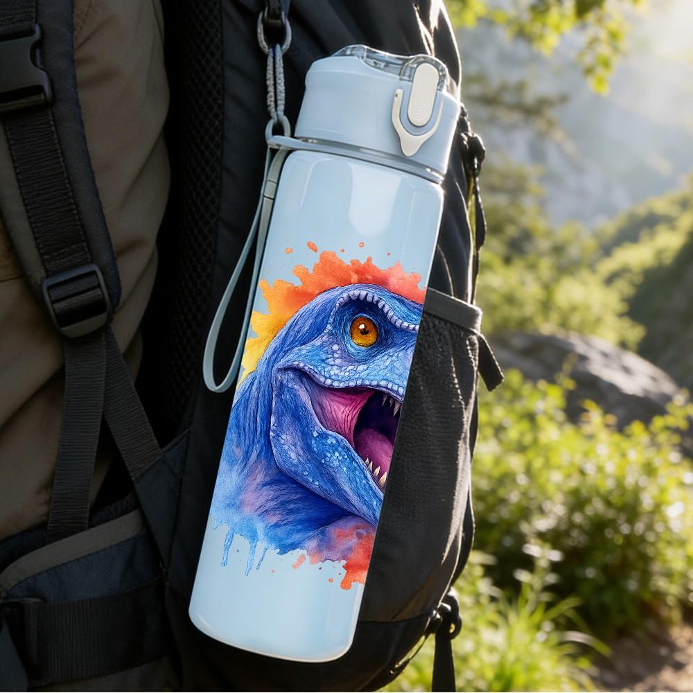 1PC Roaring Blue Dinosaur Head 750ml Color Plastic Sports Water Bottle Leakproof Flip Straw Lid Suitable for Sports Office Home Use