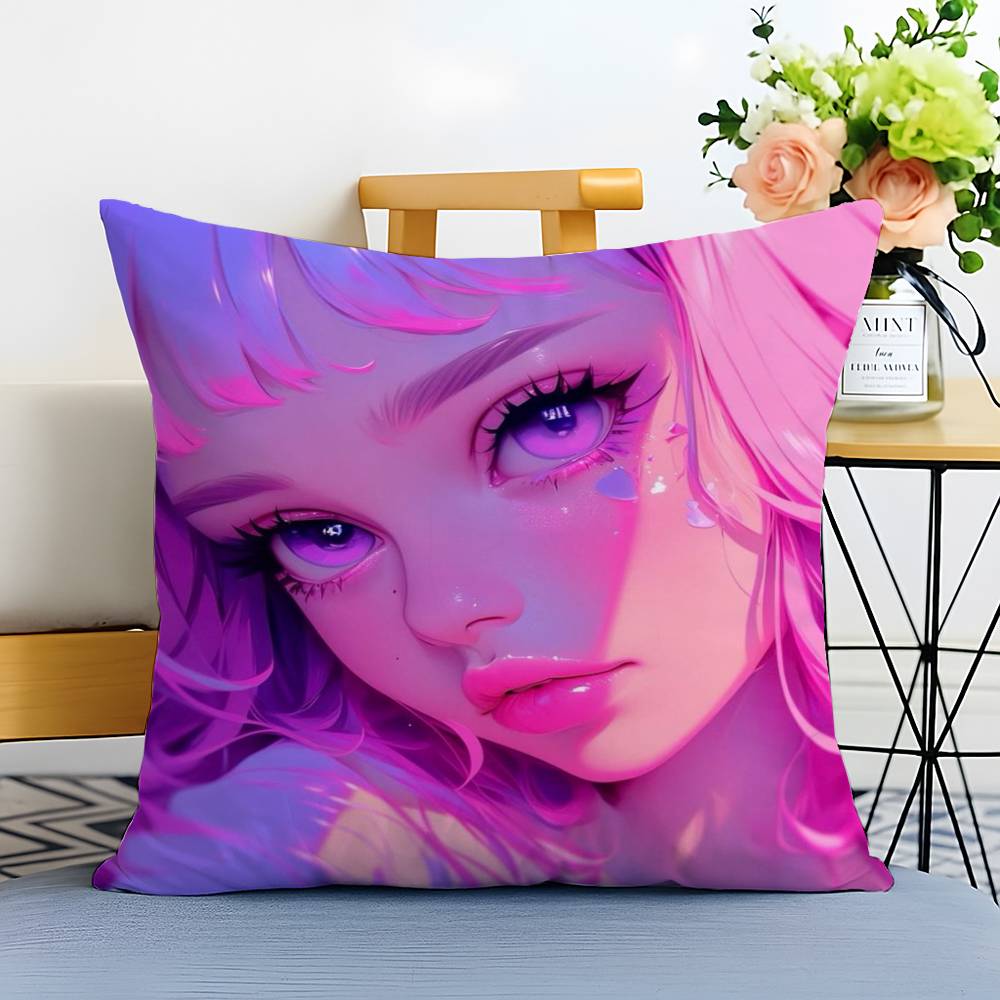 Beautiful Girl With Color Paint Pillow Case Printed Brushed Fleece Pillow Baby Skin-Touch Eco-Friendly Dye-Sublimat