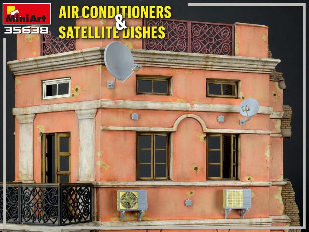 MiniArt Air Conditioner Outdoor Unit and Satellite TV Receiving Antenna Plastic Model MA35638 1/35