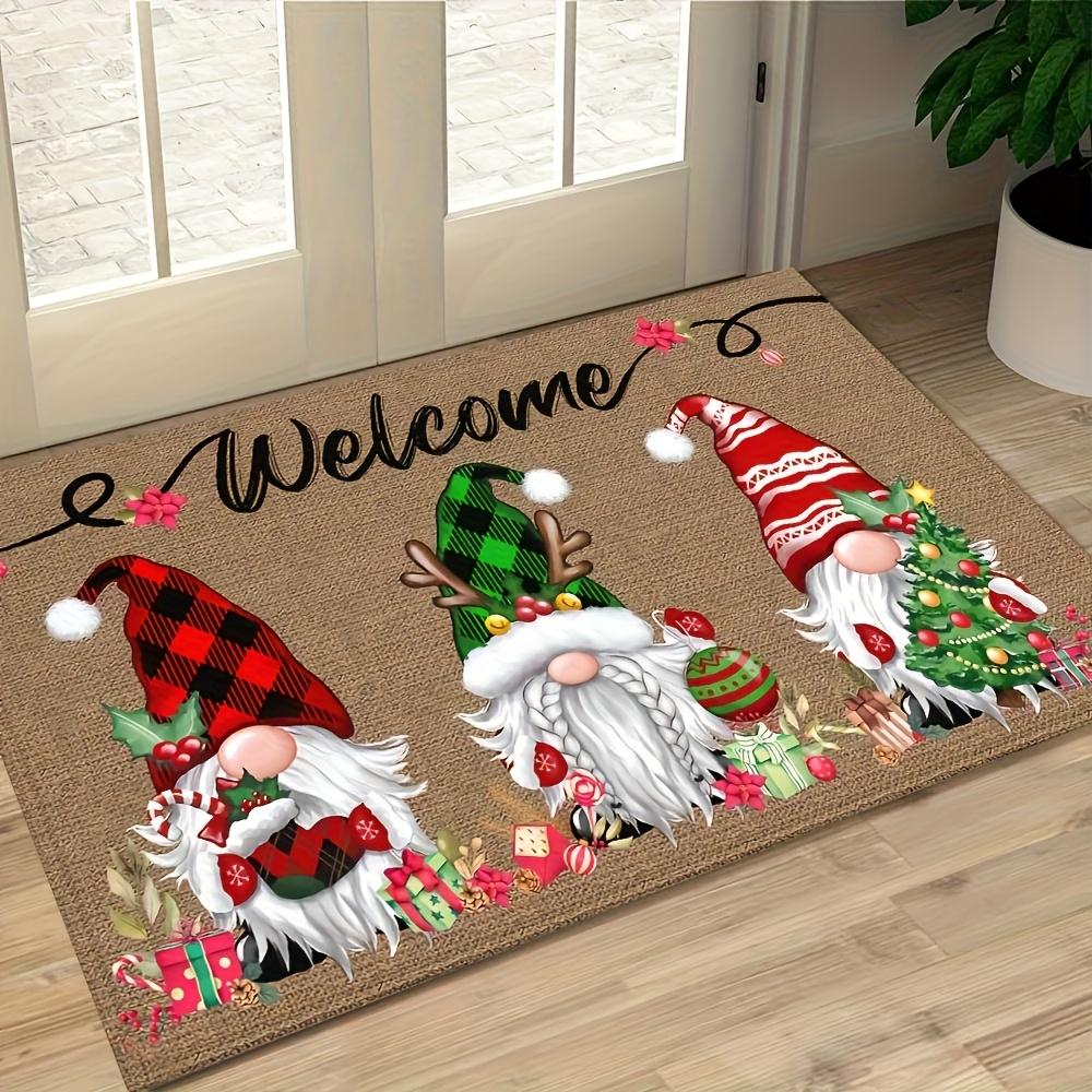 Christmas Gnome Santa Snowman Doormat Non Slip Washable Welcome Rug for Front Porch Indoor Outdoor Holiday Decor
