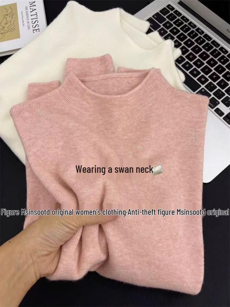 Women's Chic Slim-Fit Half High Neck Sweater - Autumn/Winter Long Sleeve Knitted Top