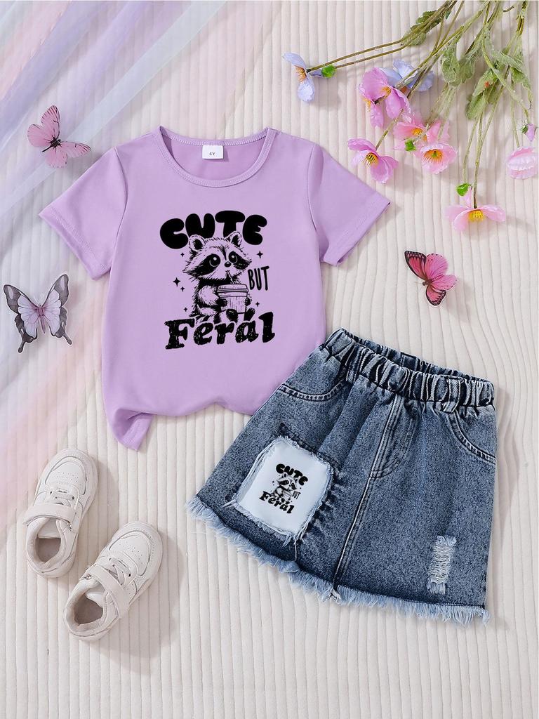 Girls' Casual Denim Skirt Sets - Stylish Children's Clothing Set