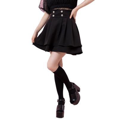 [Yumetenbo] Roupa Estilo Mina Terrestre Produzida em Massa [Dear My Love] Minissaia Feminina Evasê em Camadas 533511 Preto x Rosa Yumetenbo