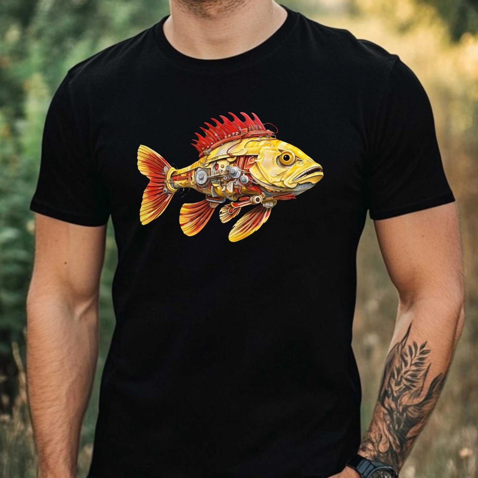 T-Shirt Herren Cyborg Fisch Motiv Baumwolle Größe XS bis 5XL XXXXL